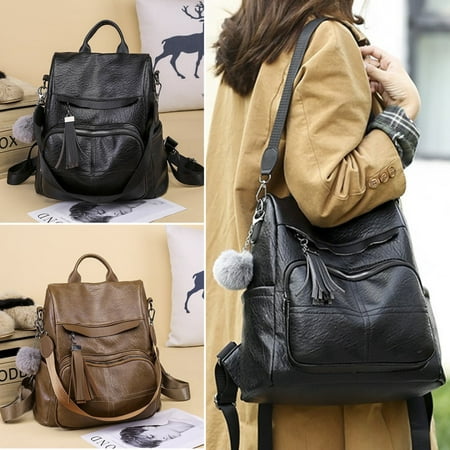 Women Girls Leather Anti-theft School Backpack Travel Handbag Shoulder ...
