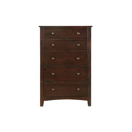 Contemporary Dark Oak Finish 1pc Chest of Drawers Plywood Pine Veneer Bedroom Furniture 5 drawers Tall chest