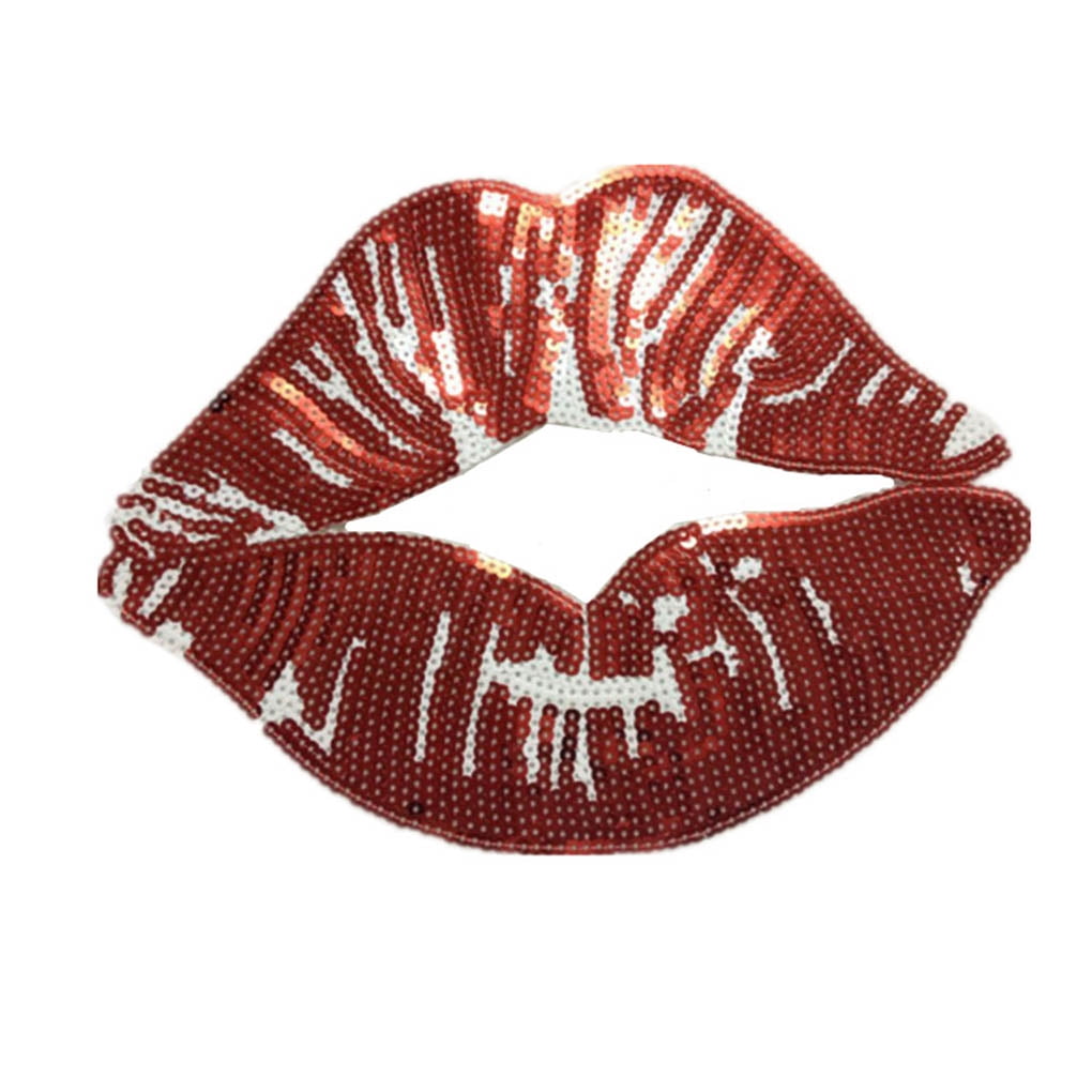 Sequins Red Lips Embroidered Iron Sew On Patches Applique DIY Clothing Decor