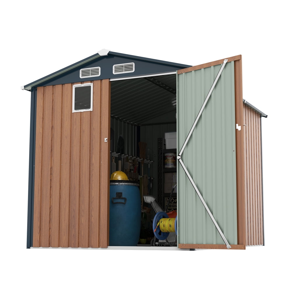 6x8FT Outdoor Steel Storage Shed-Garden Tools & Bike Storage W/Lockable Doors