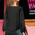 thumbnail image 5 of Blusa holgada con cuello redondo y lunares, blusa de manga larga transpirable a la moda para citas, negro XL, 5 of 5