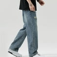 thumbnail image 7 of RYDCOT Men's Loose Fit Straight Leg Carpenter Jeans Baggy Wide Leg Plain Cotton Denim Pants Trousers Blue, 7 of 7