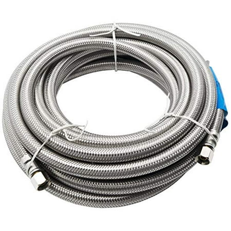 Supplying Demand 04-90220SS-LF 20 Feet Stainless Steel Braided Water Line  for Refrigerator Freezer Ice Maker 1/4 Inch Connection Compression Fitting  with Built-in Seals