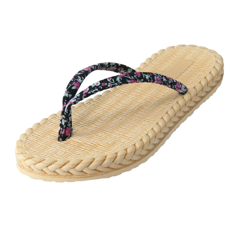 Women Flat Floral Strap Thong Slippers Fashion Beach Flat Floral