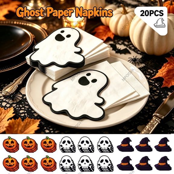 Under 5 20 Pack Halloween Napkins Ghost Cutout Disposable Paper 6.3x5.9 in Spooky & Soft for Halloween Party Decorations Halloween Party Supplies by MPOISVA