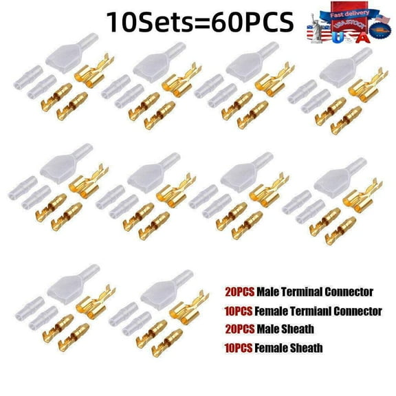 10 Sets 1 Female 2 Male 4.0 Bullet Crimp Terminal Car Electrical Wire Connector.