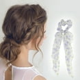 thumbnail image 2 of Unique Bargains 1 Pc Stylish Floral Ribbon Hair Elastics Hair Ties Beige Purple, 2 of 5