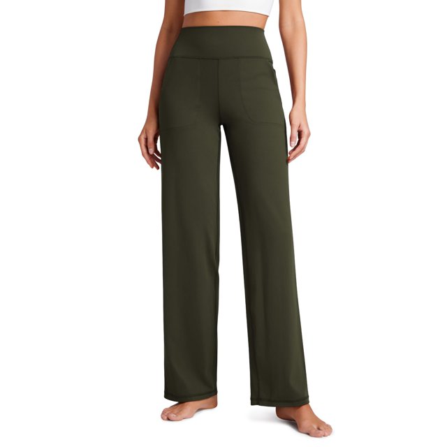 Pantalones CRZ YOGA Butterluxe de tiro alto y pierna ancha color oliva talla S