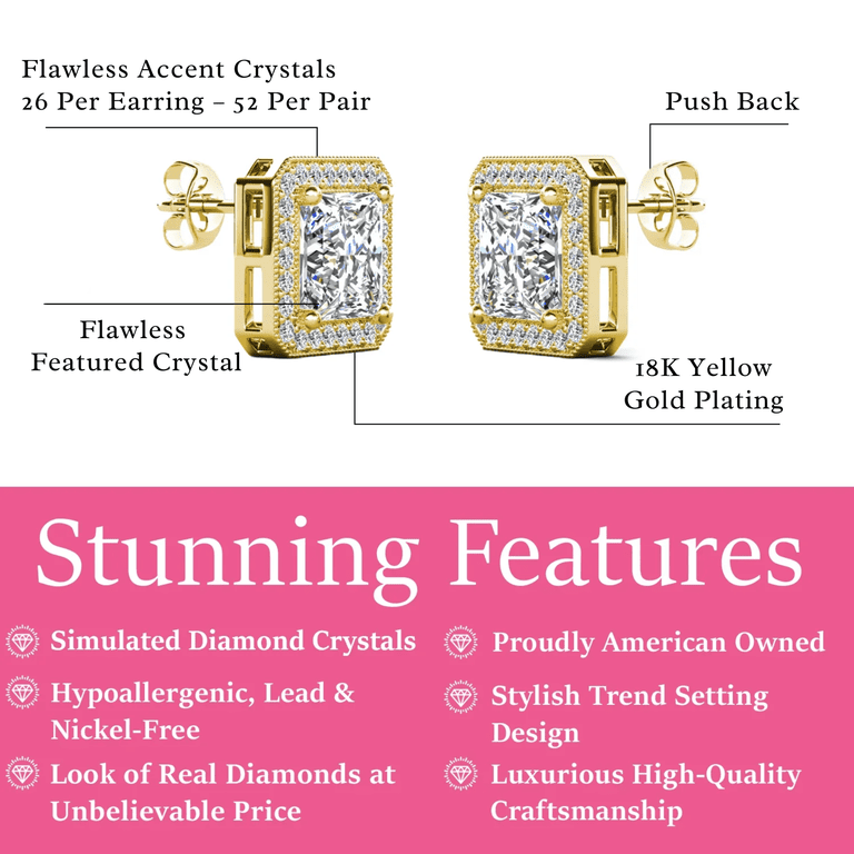 Cate & Chloe Norah Princess Cut Crystal Stud Earrings photo 3