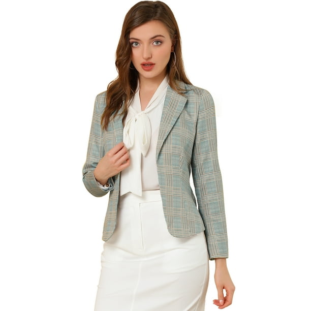 Chaqueta Tipo Blazer Informal Con Solapa De Muesca Y Manga Larga Para Mujer Cuadros grises M