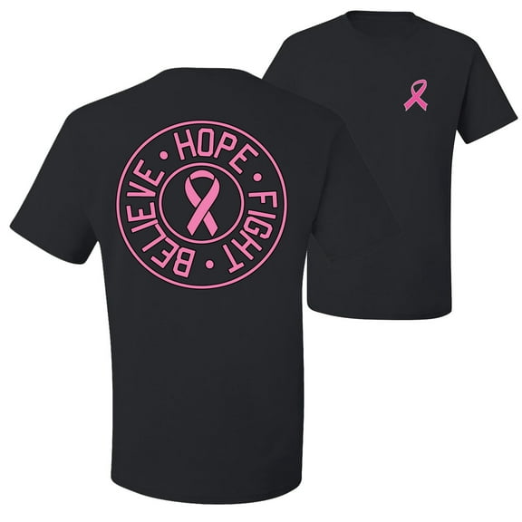 Wild Bobby, Believe Hope Fight, Breast Cancer Awareness, Front and Back Men Graphic Tee, Black, Small
