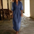 thumbnail image 3 of HADST Women's Collared V-Neck Puffed-Sleeve Maxi Dress, 3/4 Sleeves High-Waisted Pleated A-Line, 3 of 7