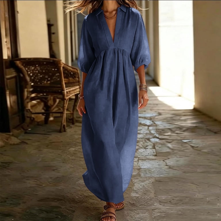 linen dress semi formal Linen Maxi Dress with Pockets