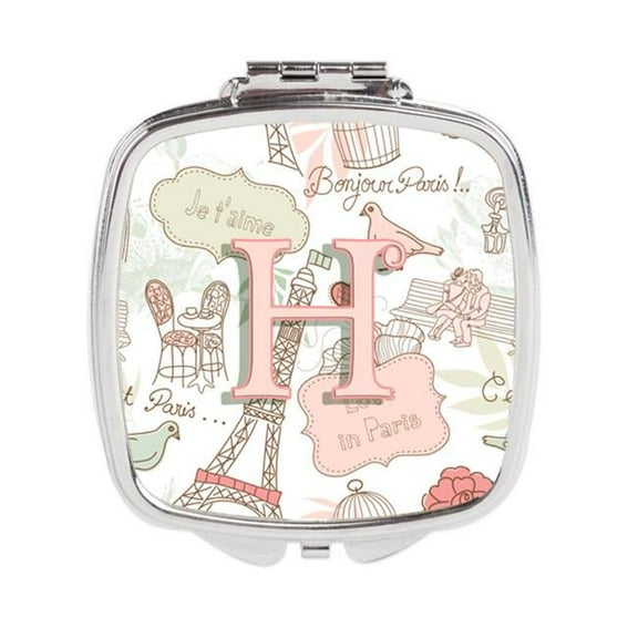 Carolines Treasures Letter H Love in Paris Pink Compact Mirror - Pink