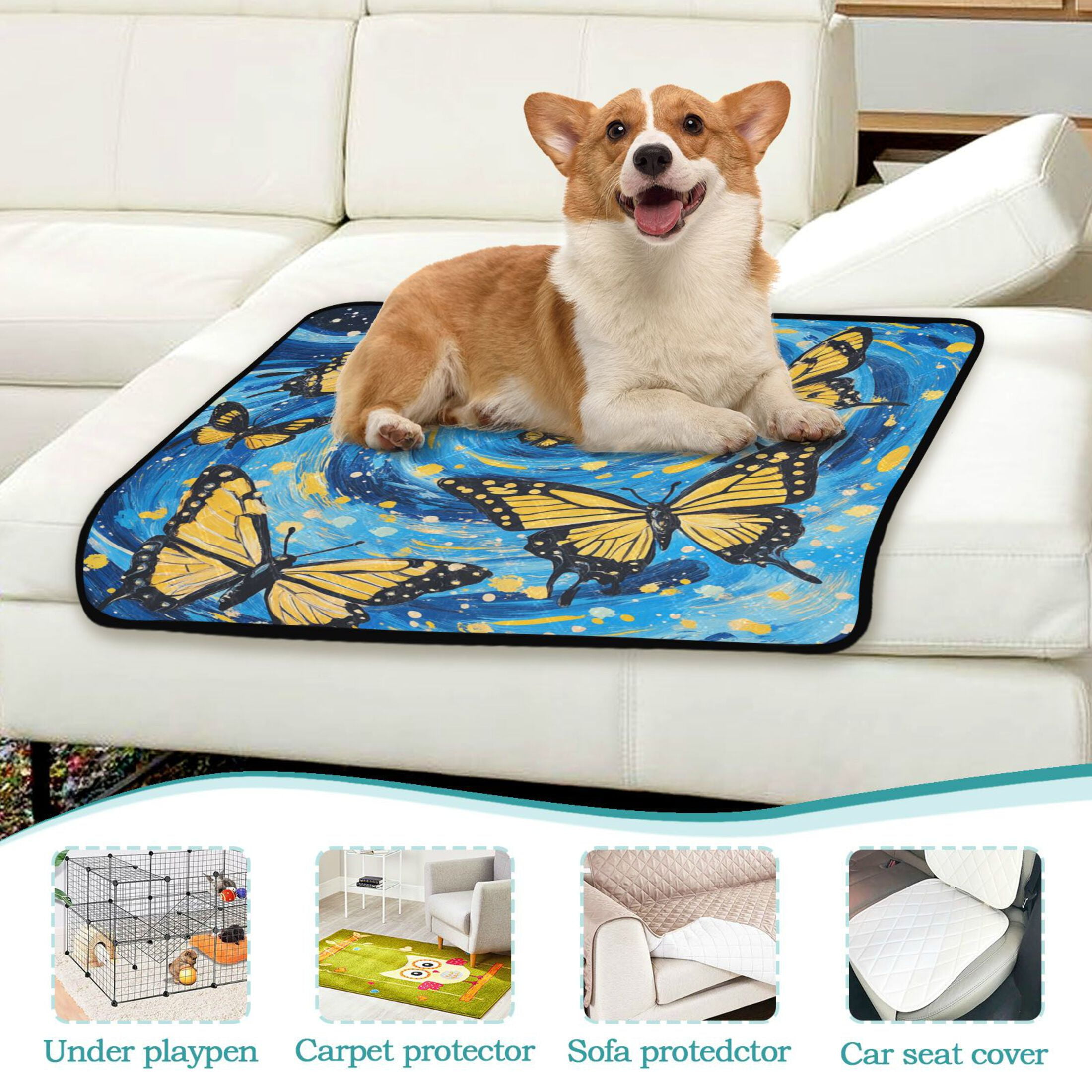 Qxltty Butterfly Starry Night Cat litter Pads Pet Set of 3 Diaper Mats Center Anti-leakage Layer Absorbent Soft and Comfortable