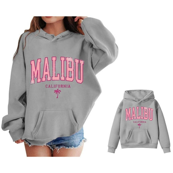 Hoodies for Girls City Name Letter Print Grey Hoodie Casual Long Sleeve Classic Hoodie Fall Clothes Boys 5-6 Years Clothes