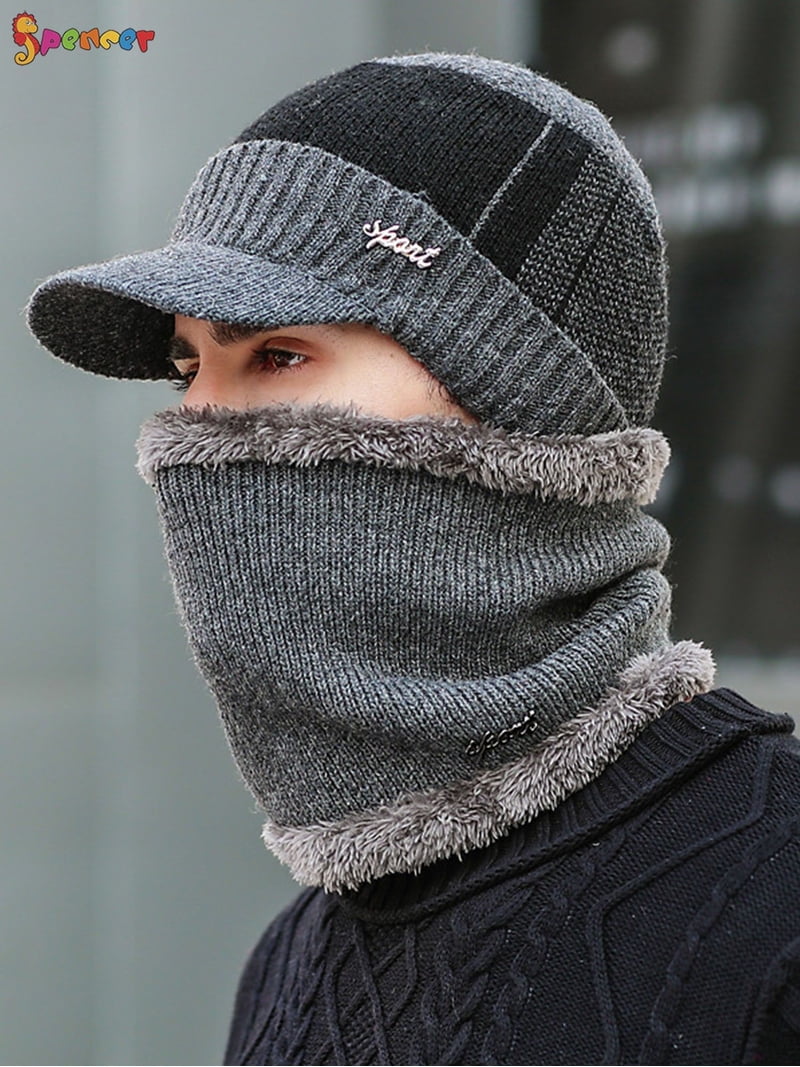 Spencer 2Pcs Men Women Winter Hat Knit Cable Visor Beanie  display picture 2