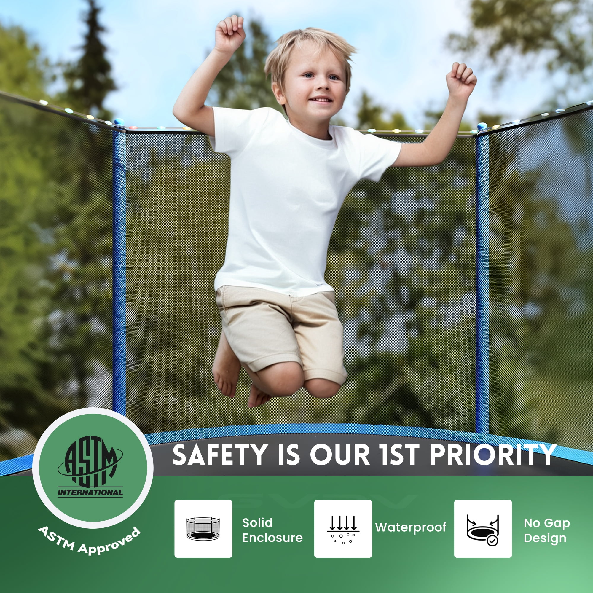GVDV Outdoor Trampoline, 8' Backyard Recreational Trampoline with Enclosure for Kids & Adults