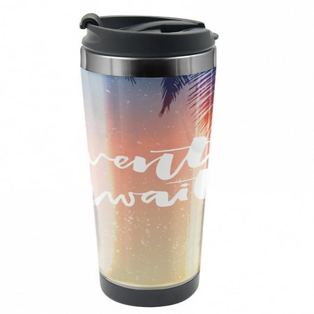 

Adventure Travel Mug Motivation Theme Steel Thermal Cup 16 oz by Ambesonne