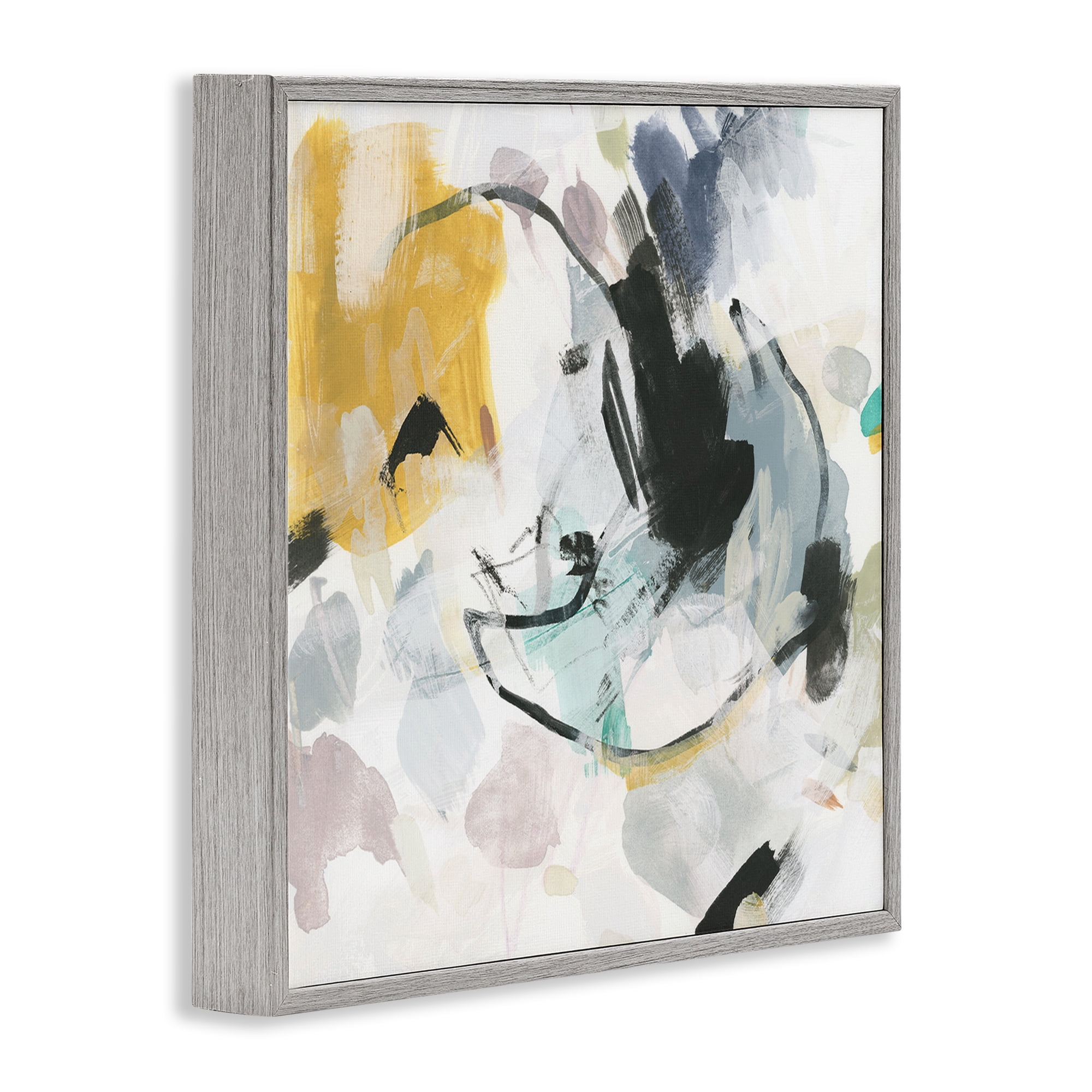 Stupell Industries Yellow & Neutral Abstraction Abstract Painting Gray Framed Art Print Wall Art, 24 x 24