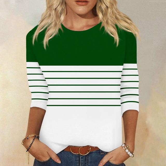 Mefallenssiah Blouses pour Femmes 2024 Mode Blouses Lâches Femmes Imprimé 3/4 Manches T-Shirt Col Rond top