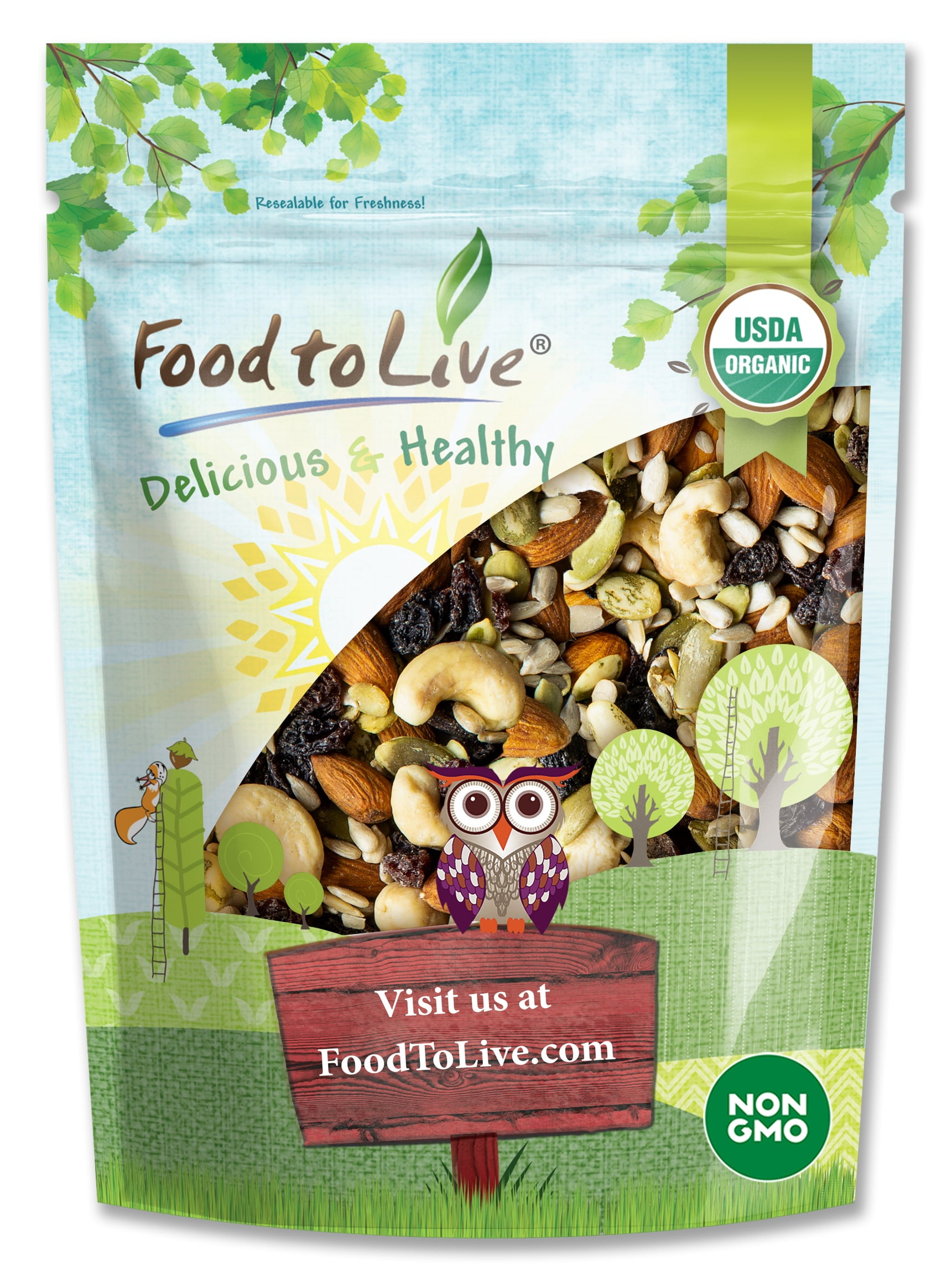 Food to Live Organic Raw Seeds, Nuts and Raisins Mix, 8 Oz