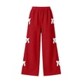 thumbnail image 3 of Falkdiz Girls Loose Sweatpants Wide Leg Solid Color Pockets Bow Decor Outdoor Relaxed fit Pantalones Casual Pants for Girls , Red , Size: 9-10 Years, 3 of 7