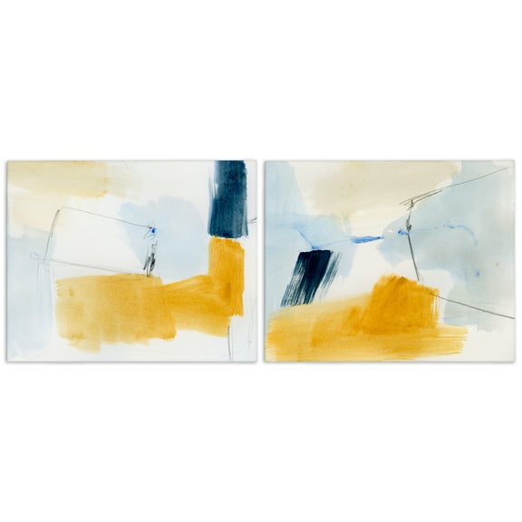 Stupell Industries Yellow Patchy Abstract Abstract Painting Wrapped Canvas Art Print Wall Art, 20 x 16, Set of 2
