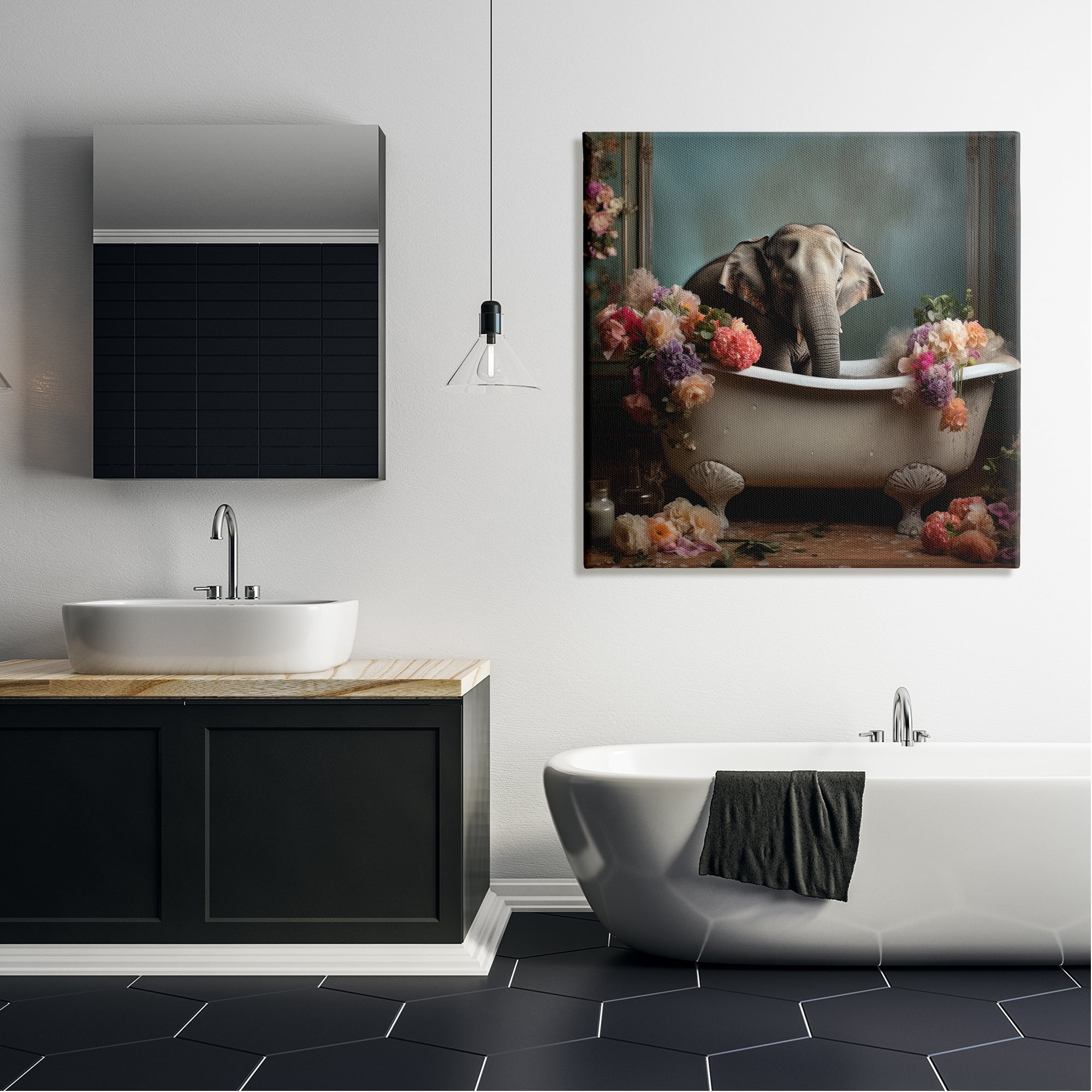 Stupell Industries Elephant in Vintage Tub Animals & Insects Painting Gallery Wrapped Canvas Art Print Wall Art, 36 x 36