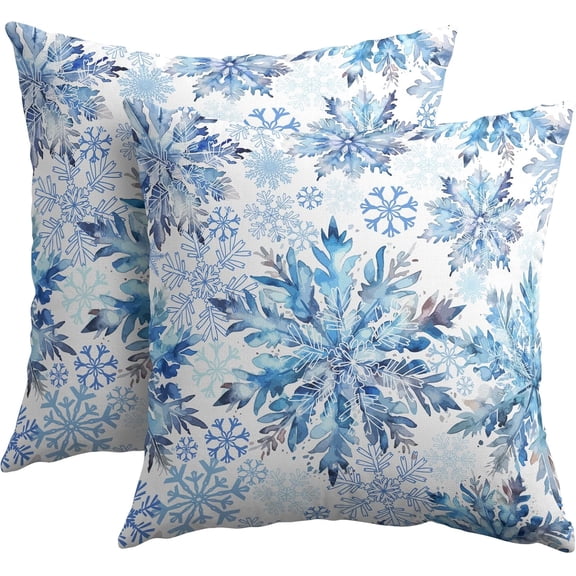 Christmas Pillow Covers 18x18 Set of 2 Decorations Blue White Snowflakes Throw Pillow Covers Decorative Vintage Winter Pillow Case Farmhouse Rustic Pillowcases Cozy Soft for Sofa Bed Chair Home Decor