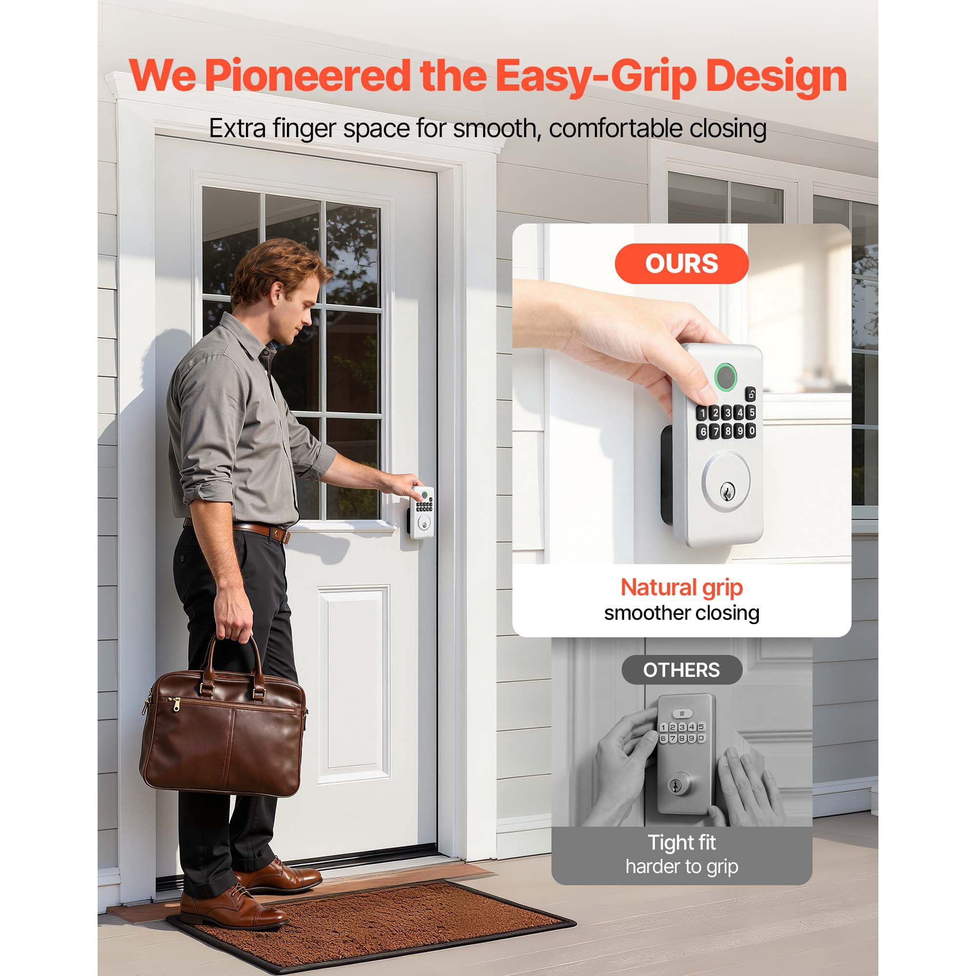 Keyless Entry Door Lock, Electronic Deadbolt with Easy-Grip Design, Customizable User Codes, Auto Lock, Anti-Peeping, Backlit Keypad for Home Apartment Silver