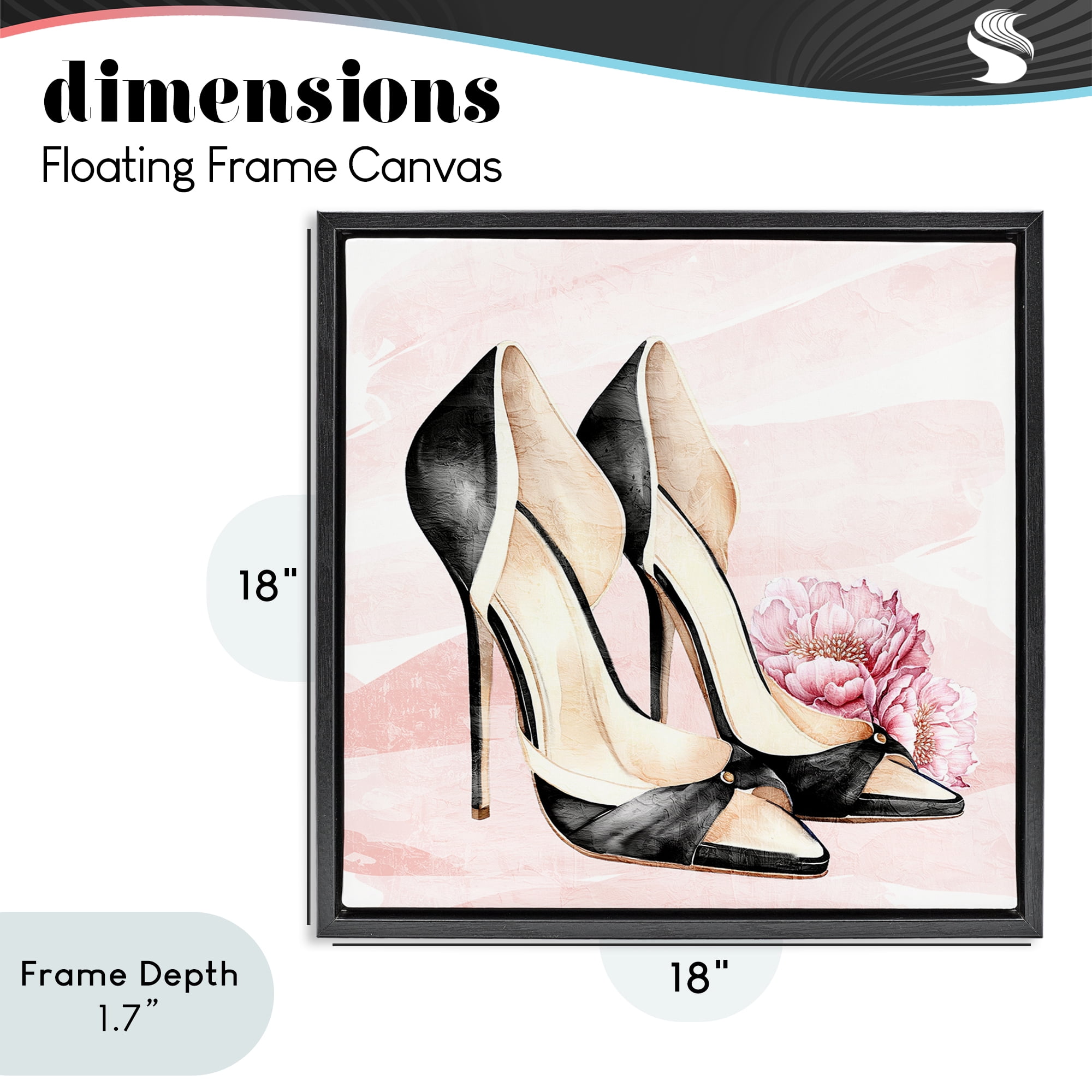 Stupell Industries Blush Glam Time Shoes Black Framed Floater Canvas Wall Art, design by Kim Allen