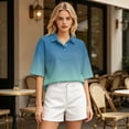 thumbnail image 4 of Sewkxo Women's Rugby Shirt Gradient Color Polo T-Shirts Oversized Short Sleeve Lapel V Neck Tee Summer Pullover Tops,Turquoise XL, 4 of 6