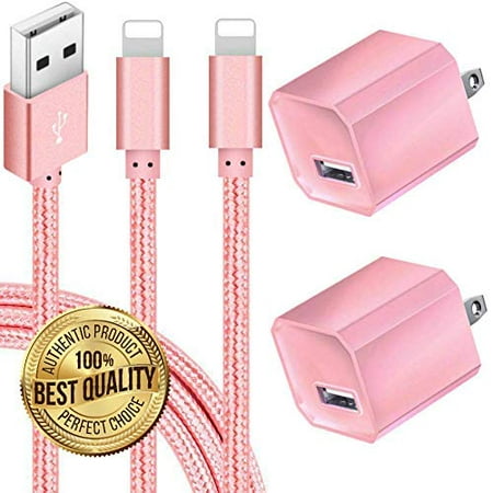 Chargers 5V USB Wall Charger Power Adapter 1A Cube for Plug Outlet w/ 10FT Nylon Braided Charging Pad Cable Cord Compatible with iPhone X Case/8/8 Plus/7/7 Plus/6/6s Plus/5s/5 -