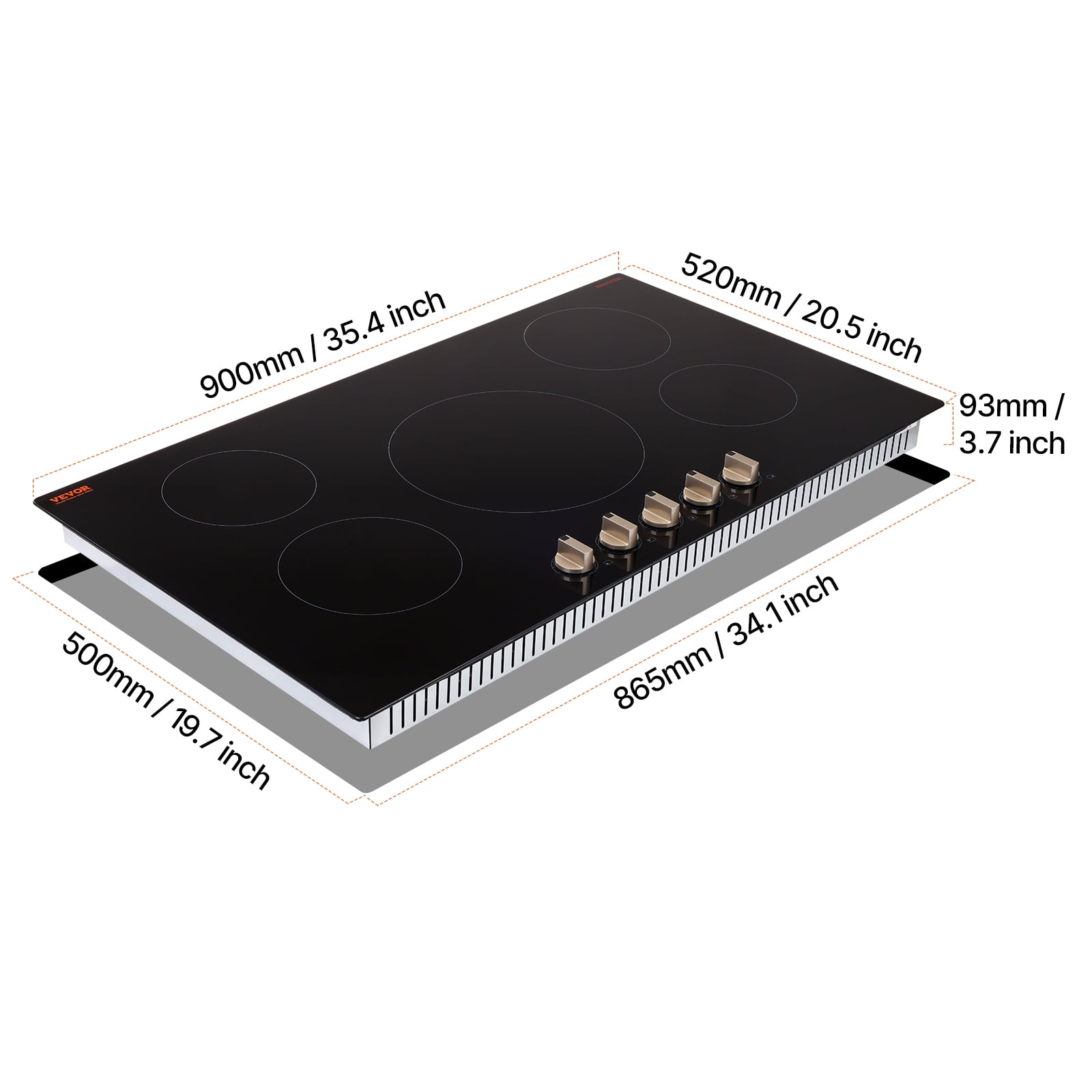 VEVOR Induction Cooktop, 9200W Electric Countertop Burner, 5 Burner Knob Control Stove, Built-in Induction Cooktop with 12 Temperature Settings, Glass Surface, Auto Shut-Off