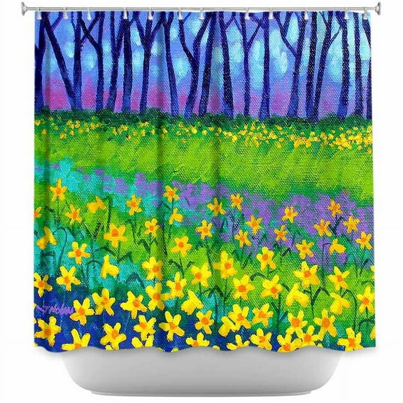 DiaNoche Designs Unique Bathroom Shower Curtains by John Nolan - Spring Daffs II