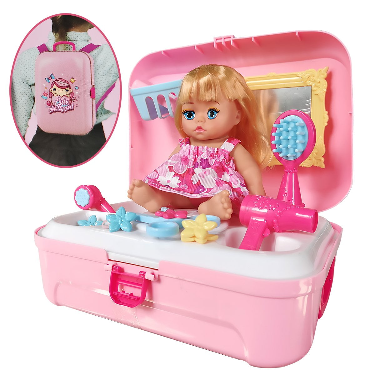 Little Princess Dressing Up Toys with Backpack, Pretend Play Bath Set