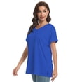 thumbnail image 2 of Women's V Neck T Shirts Casual Rolled Short Sleeve Side Split Summer Tops Loose Fit, 2 of 6
