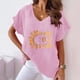 thumbnail image 1 of Fiudx Liquidación de Ofertas Flash Camiseta de Manga Corta con Mangas Informales de Algodón y Cáñamo con Cuello En V y Estampado de Girasoles para Mujer, 1 of 4