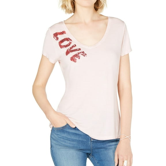 I.N.C Womens Love Embellished T-Shirt, Pink, X-Large