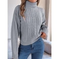thumbnail image 2 of Women'S Sweater Round Neck Texture Button Lantern Sleeve Tops Pullover Knit Grey L, 2 of 8