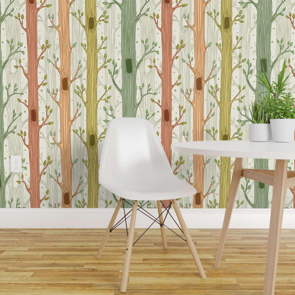 Peel-and-Stick Removable Wallpaper Spring Forest Trees Woodland Green
