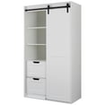thumbnail image 5 of 71'' High Wardrobe Closet,Freestanding Sliding Barn Door,Bedroom Storage Cabinet with Hanging Rod & 2 Drawers &  Wooden Storage Shelves, for Cloakroom Apartment, 5 of 8