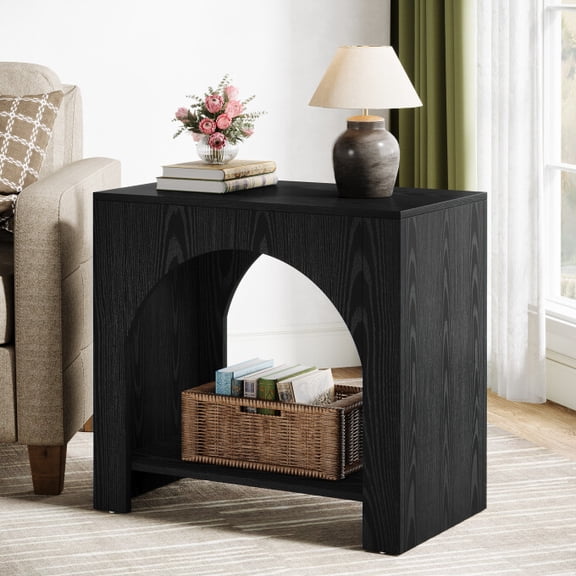 Tribesigns Farmhouse End Side Table, Large Sofa Side Table with Heavy-Duty Wooden Pedestal for Living Room, Bedside Nightstand with Storage for Bedroom, Accent Furniture, Easy Assembly, Black