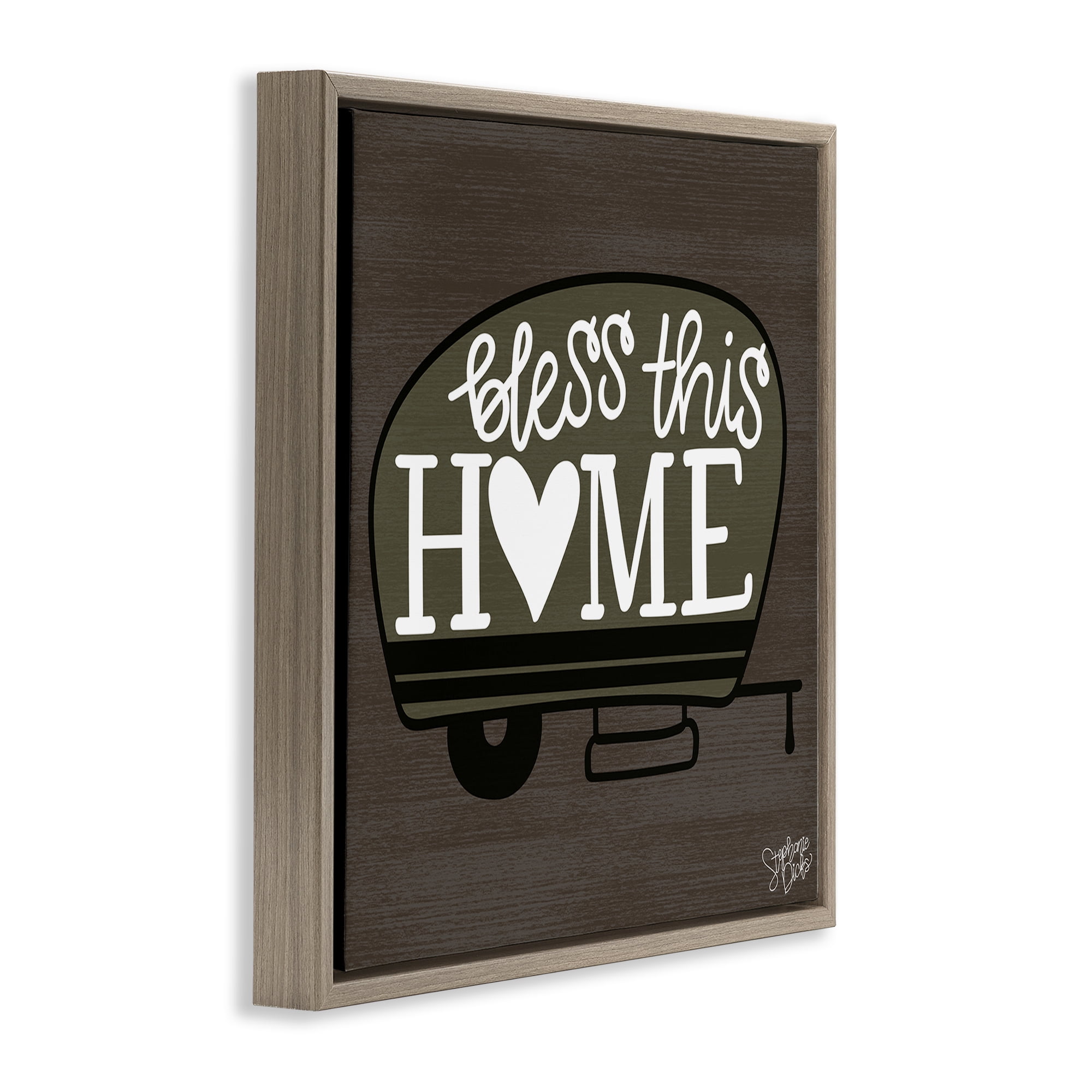 Stupell Industries Bless This Home Camper Text & Numbers Painting Brown Floater Framed Canvas Art Print Wall Art, 18 x 18