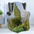 thumbnail image 4 of Nature Soft Flannel Fleece Throw Blanket, Serenity Trees Forest Track Path Garden Leaves Grass Sunny Skies Photography, Cozy Plush for Indoor and Outdoor Use, 50" x 70", Green, by Ambesonne, 4 of 5