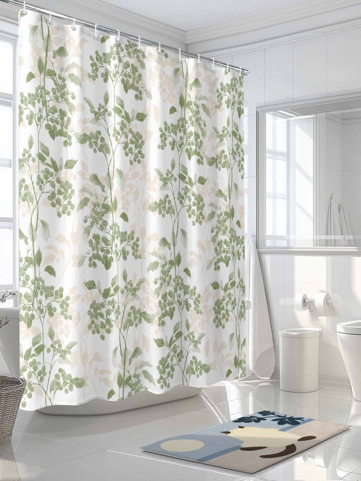 Boanket Polyester Fabric Sage Green Botanical Shower Curtain, Vintage Nature Flower Waterproof Bathtub Curtain Bathroom Decor Set with Hooks 72 x 84 Inches,