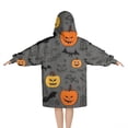 thumbnail image 2 of Gray Halloween Pumpkins Bats and Faces Blanket Hoodies for Kids 6-13YR Oversize Wearable Blanket Hoodies for Boys Girls Teens, 2 of 7