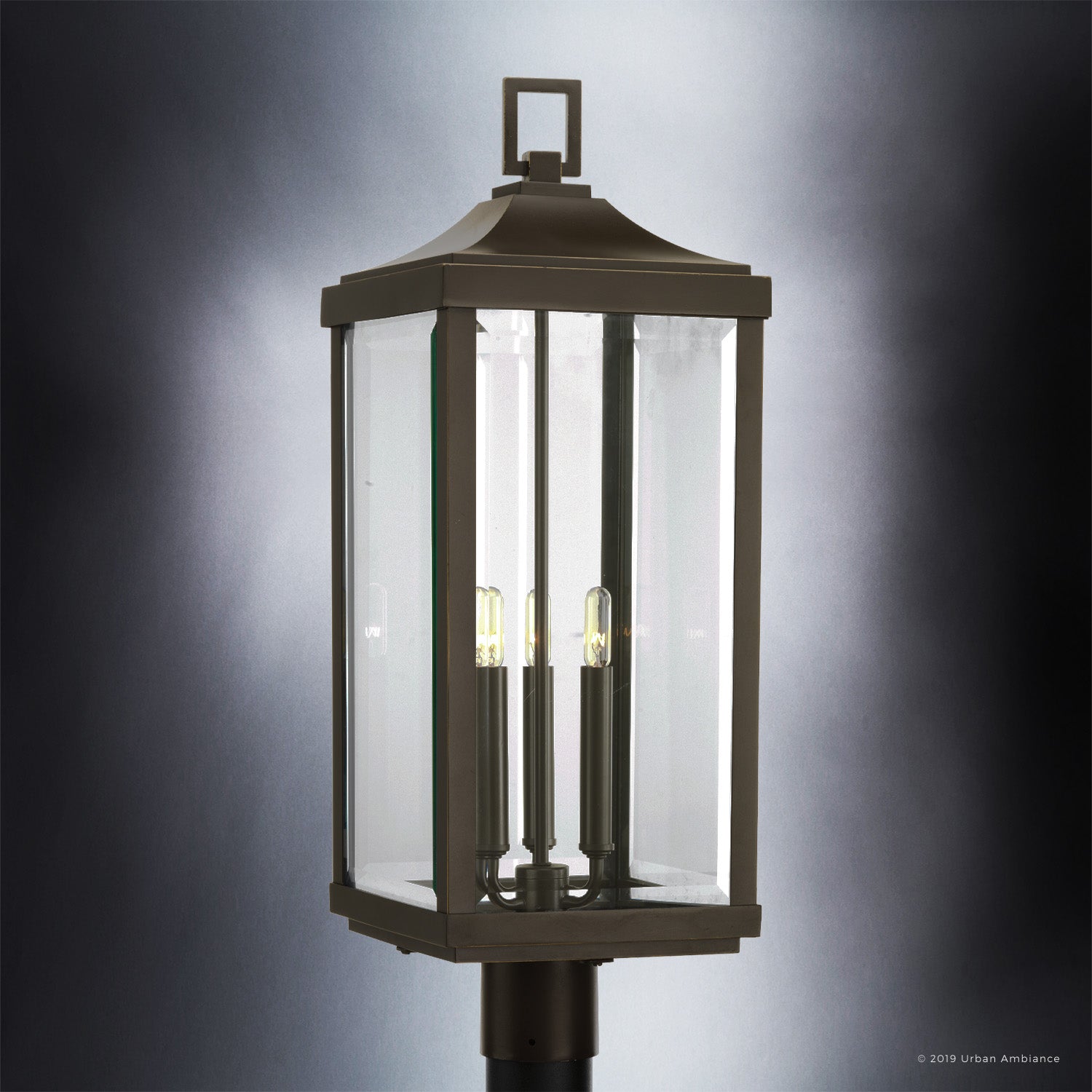 Luxury Colonial Outdoor Post Light, 26.875''H x 9.5''W, with Modern Farmhouse Style Elements, Posh Design, Olde Bronze Finish and Glass, UHP1190