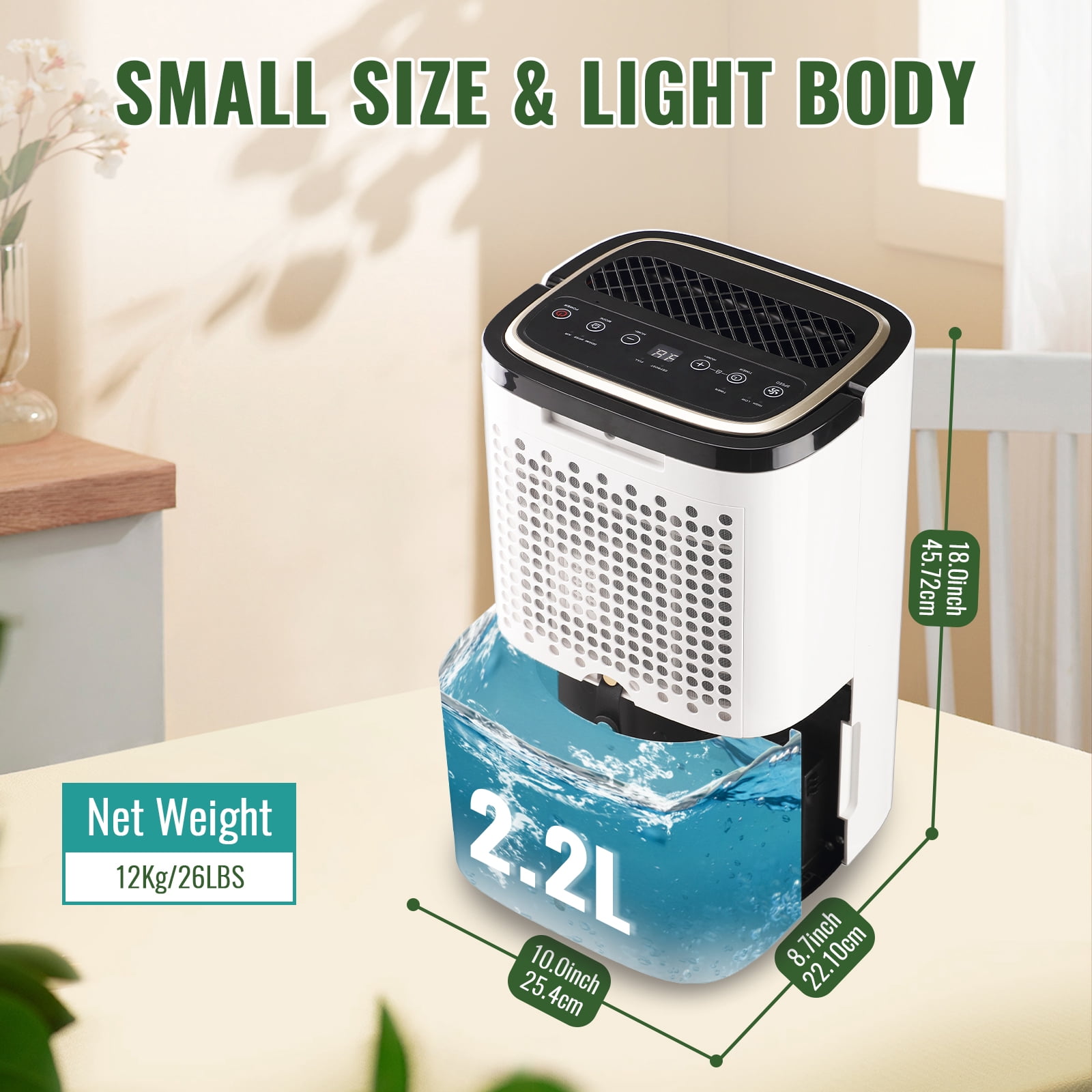 30 Pints Portable Home Dehumidifier for 2500 Sq.ft  for Basement with Drain Hose, 8inch Wide, White, New